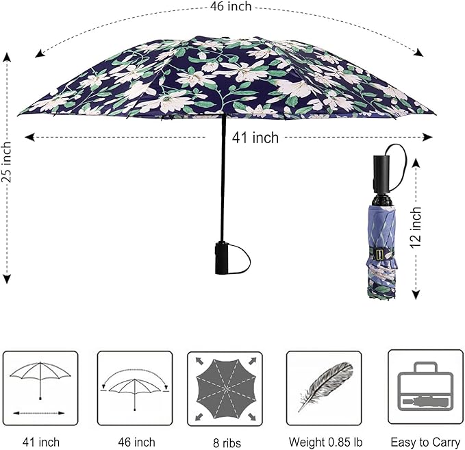 LANBRELLA Compact Reverse Folding Umbrella Auto Windproof Travel Umbrella