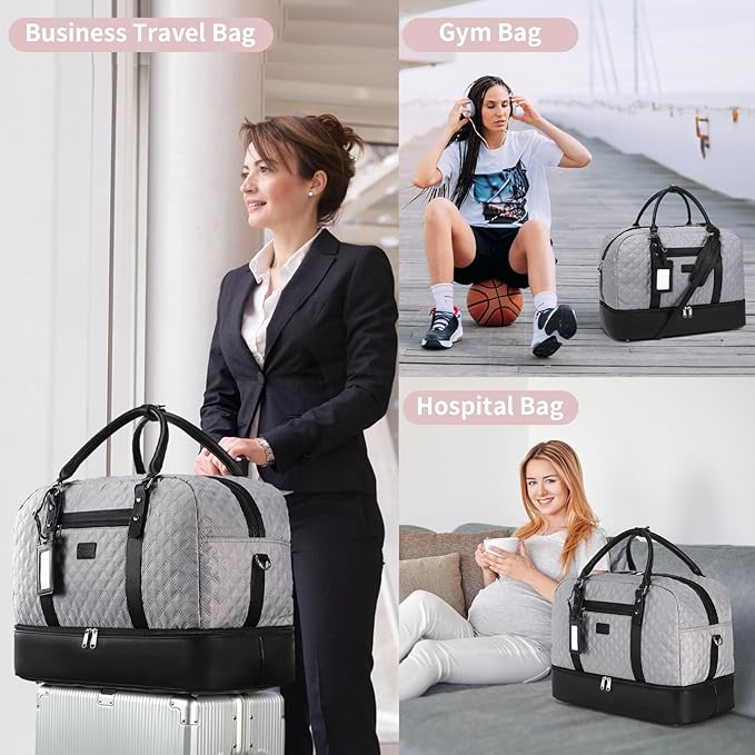 Wogarl Weekender Bags for Women Large Overnight Bag Weekend Travel Duffel Bag Carry on Shoulder with Shoe Compartment Toiletry Bag for Travel Business Gym