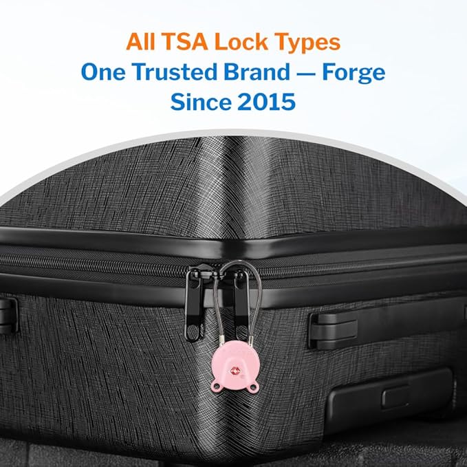 Forge TSA Approved Luggage Locks Ultra-Secure Dimple Key Cable Locks for Travel with Zinc Alloy Body- 2 Pink Locks