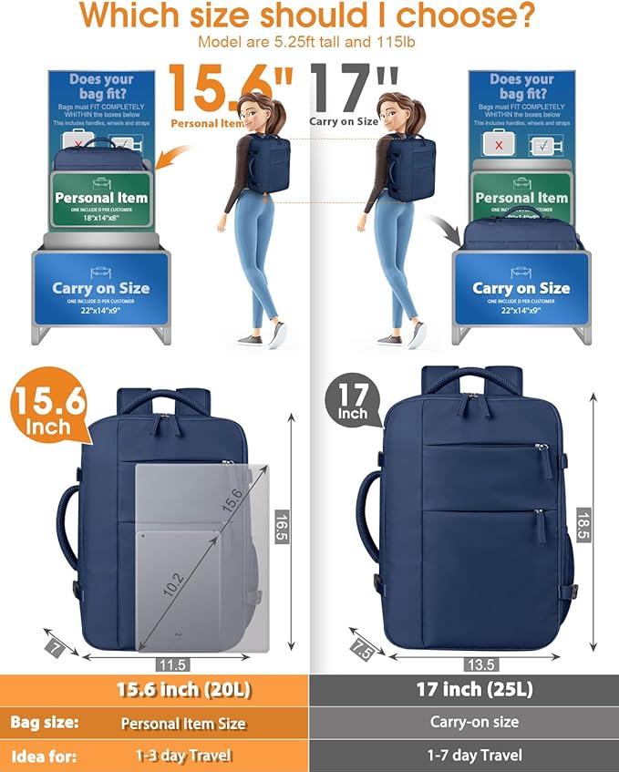 Capolo Travel Backpack for Women Men Waterproof Laptop Backpack Airlines Approved Carry On Backpack Bag Computer Bookbag for Business, Work, Traveling Fits 15.6 Inch Laptop(Dark Blue)