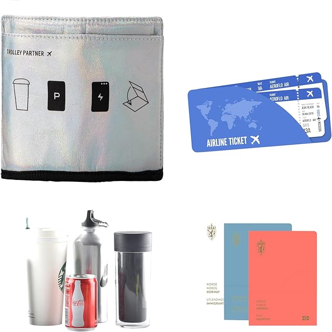 riemot Luggage Travel Cup Holder Free Hand Drink Carrier - Hold Two Coffee Mugs - Fits Roll on Suitcase Handles - Gifts for Flight Attendants Travelers Accessories Glitter Silver