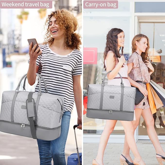 Weekender Bag, Large Travel Duffel Bag for Women, Carry on Overnight Bag with Shoe Compartment and Toiletry Bags