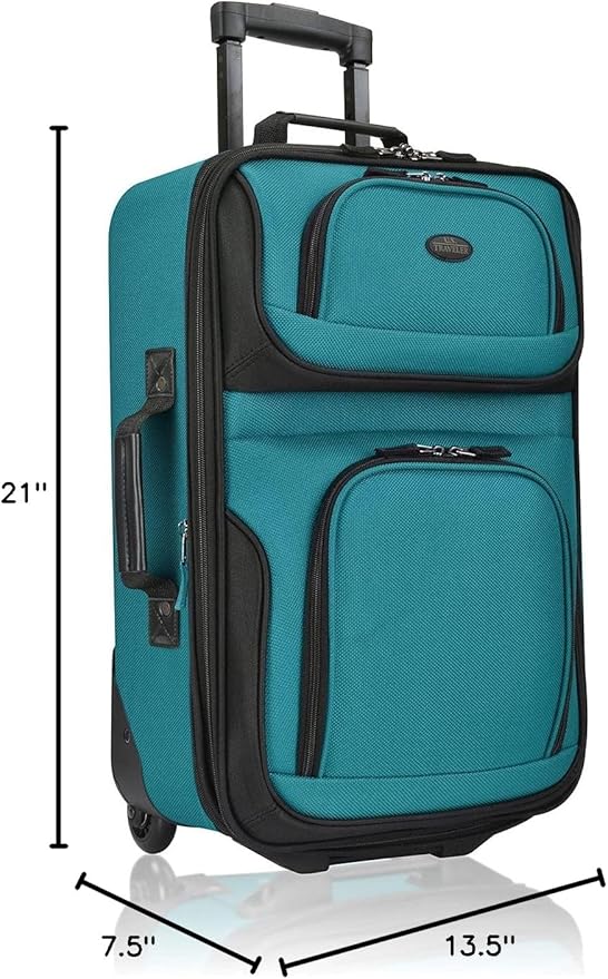 U.S. Traveler Rio Lightweight Softside Rolling Carry-on Suitcase, 2-Wheel Single, Teal