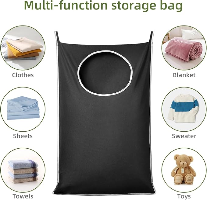 KEEPJOY XL 2-Pack Door Hanging Laundry Hamper, Size 36.5X22.5 Inch Door Hamper Bag with Large Opening and Sturdy Hooks for All Family Laundry Storage bag (Black-2Pack)