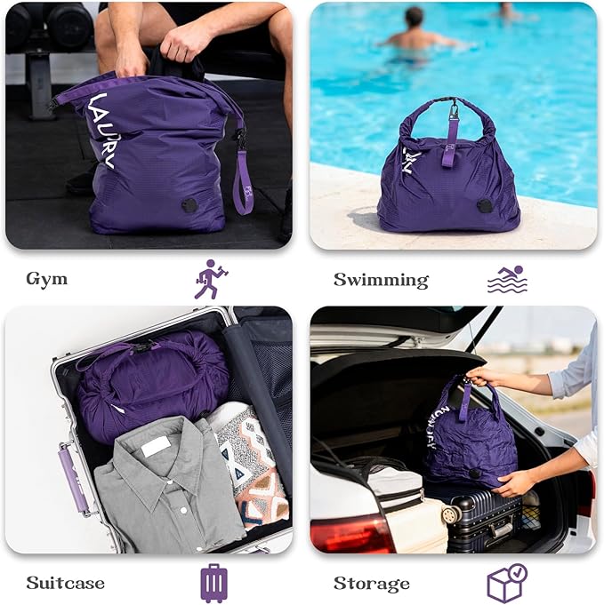 Travel Laundry Bag, Vacuum Compression Dirty Clothes Travel Bag, Waterproof Wet/Dry Space-Saving Laundry Storage Organizer, Smell Proof Storage Bag for Clothing, Swimming, Yoga, Gym, Camping