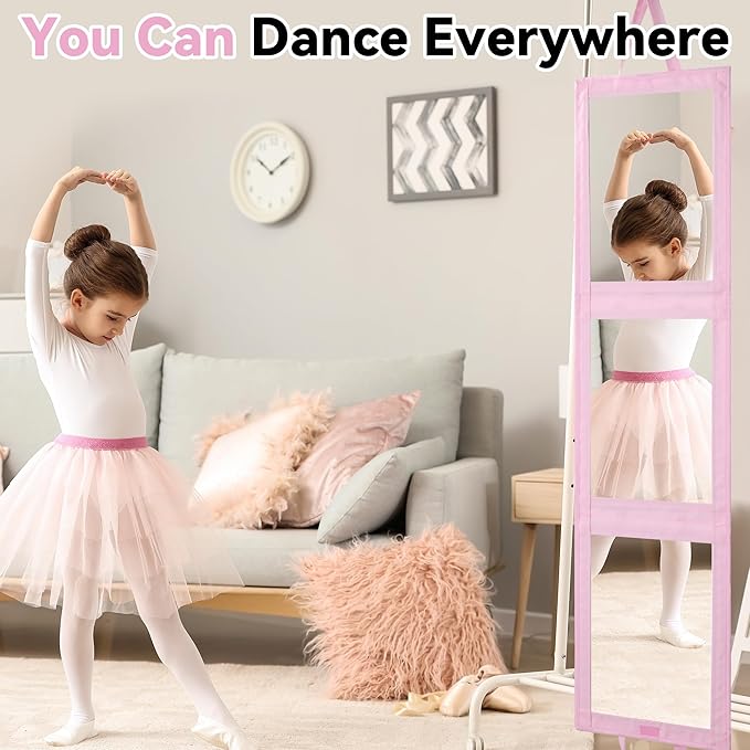 ROYALAY Foldable Full Length Mirror with Handle - 47 * 13in Portable Travel & Backstage Mirror (Pink)
