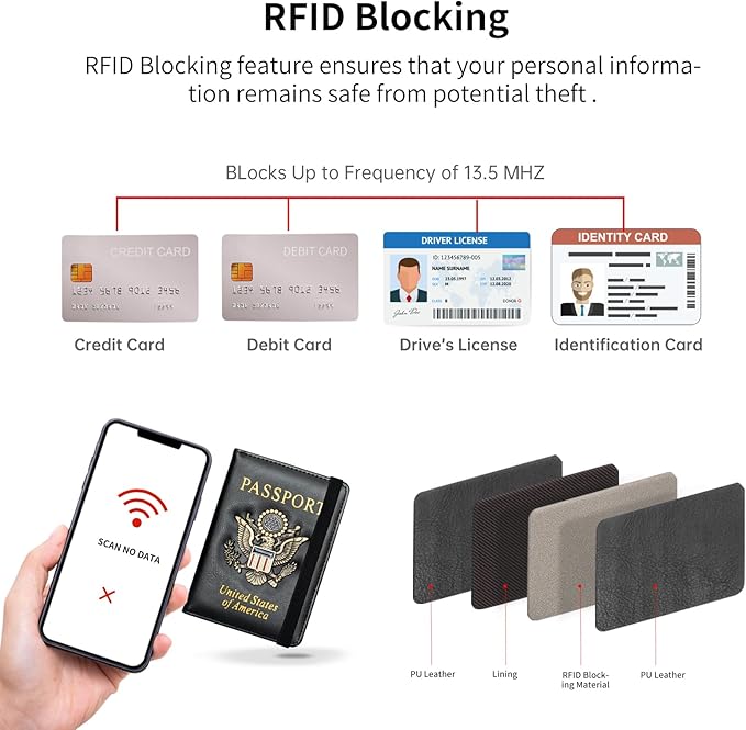 Passport Holder and Card Slot Combo RFID Blocking Leather Travel Passport Wallet for Men and Women US Passport Cover, Black