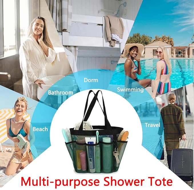 Fammart Mesh Shower Caddy Portable for College Dorm Room Essentials, 8-Pocket Large Shower Basket Tote Bag with 2 Handles for Toiletry, Bathroom, Beach, Camp, Gym