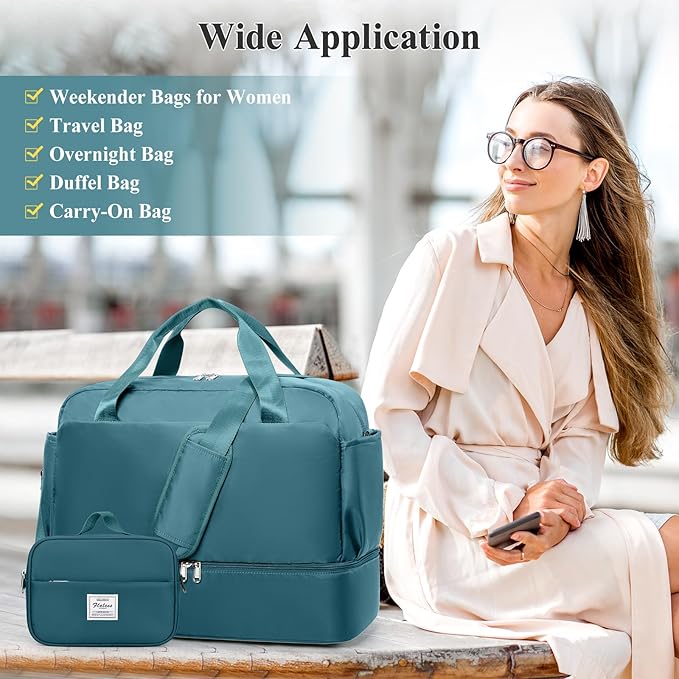 Travel Duffel Bags for Women, Carry-on Overnight Weekender Bag with Wet Pocket & Toiletry Bag, For Spirit Airlines 18x14x8 Personal Item Bag