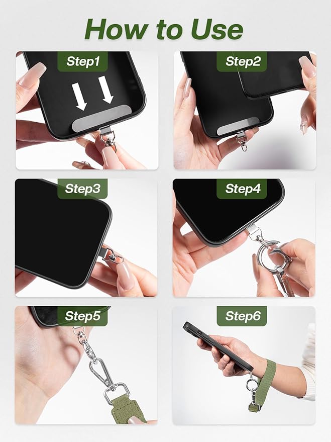 Tiostep Clip and Go Strap for Phone with Wallet Crossbody Phone Lanyard Adjustable and Detachable RFID Wristlet Wallet with ID Window and Zipper, Green