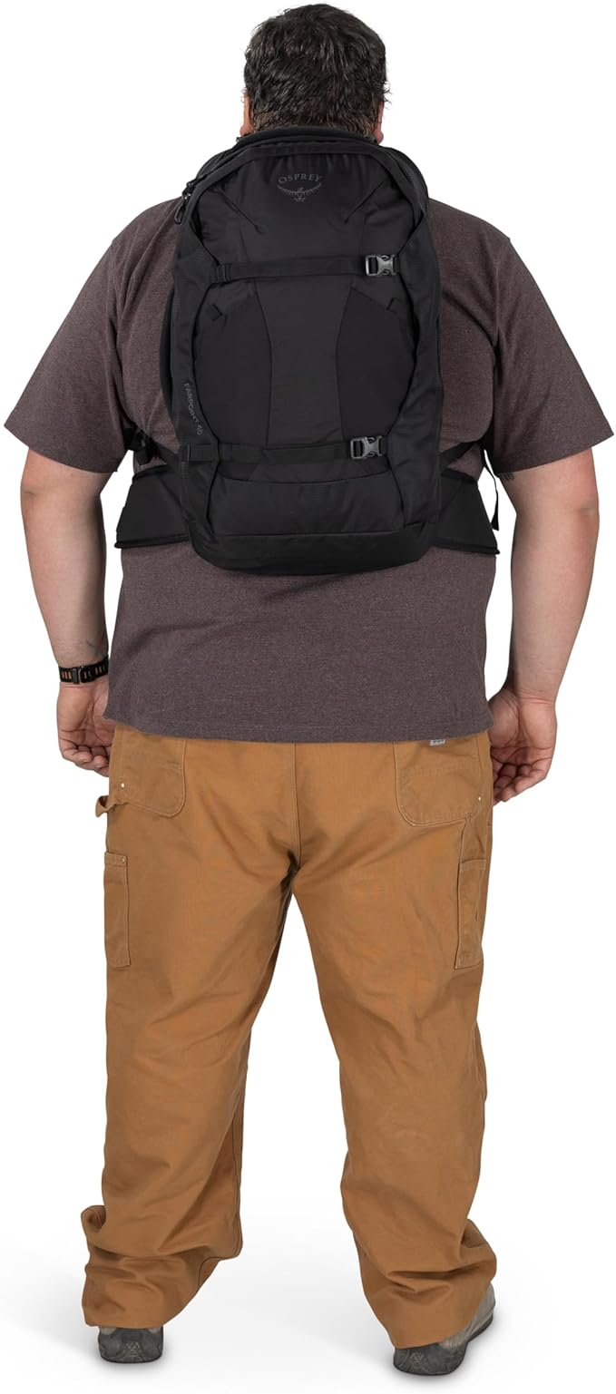 Osprey Farpoint 40L Men's Travel Backpack - Carry On Bag with Laptop Sleeve and Toiletry Pocket, Black, Extended Fit