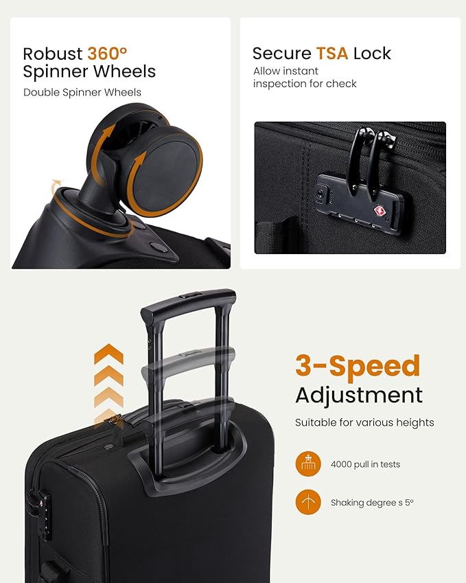 LOVEVOOK Carry On Luggage 22x14x9 Airline Approved,20 Inch Suitcases with Spinner Wheels,Softside Carry-on Suitcase with TSA Lock for Men Women Business Trip Weekender Travel,Black