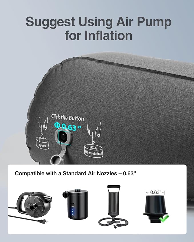 Luxtude Inflatable Wedge Pillow for Traveling, Bed Wedge Pillow for Sleeping, Acid Reflux Relief, Adjustable Travel Wedges Pillows for Sleep Apnea, Post-Surgery, Snoring, Back & Leg Support (Gray)