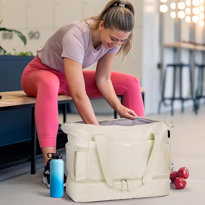 ETRONIK Gym Bag for Women, 45L Carry On Travel Duffel Bag with Shoes Compartment, Weekender Overnight Bag with Wet Pocket for Women, Travel, Gym, Weekend, Large Size