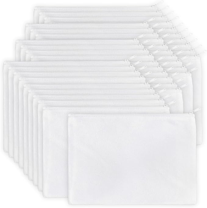 Koolmox 40 PCS 8x5'' Pack Multi-Purpose Cosmetics Bag with Zipper Canvas Makeup Pouches Travel Toiletry Pen Pencil Bag Blank DIY Craft Pouch (M, Beige)