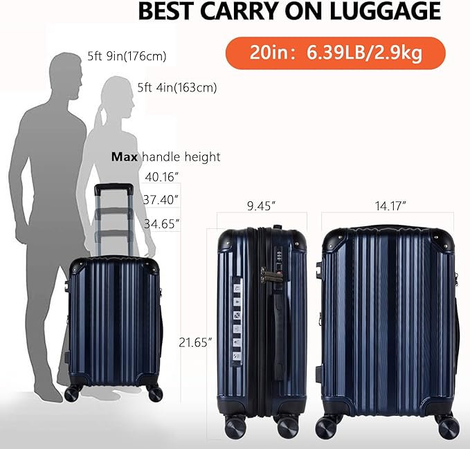 OUZZO 20 Inch Expandable Carry On Luggage 22x14x9 Airline Approved Hardshell Suitcases with Wheels Durable Lightweight Travel Luggage with TSA Lock USB Port for Business Trip Weekend Getaway