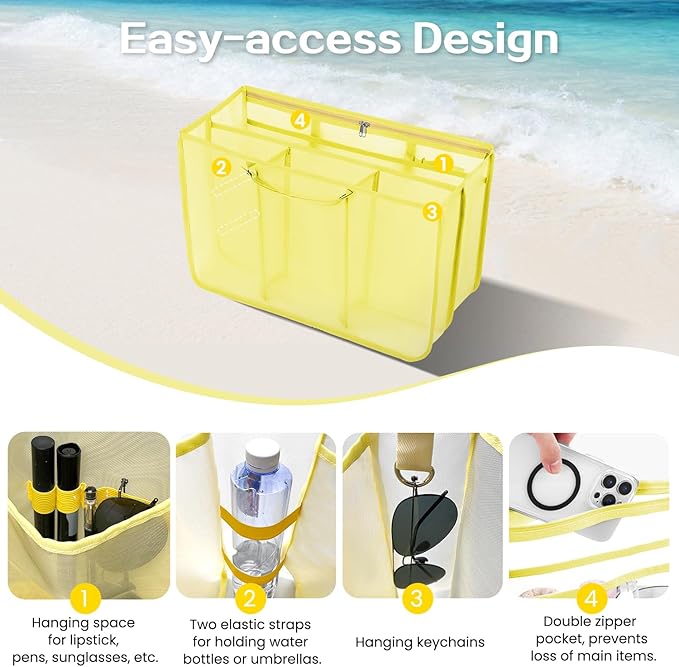 XYFuuee Beach Bag Organizer Inserts for X Large Bogg Bag Accessories, Original XL Lightweight Mesh Insert Divider Pouch, Organizing Rubber Tote Bags, Save Storage Space (Yellow-XL)