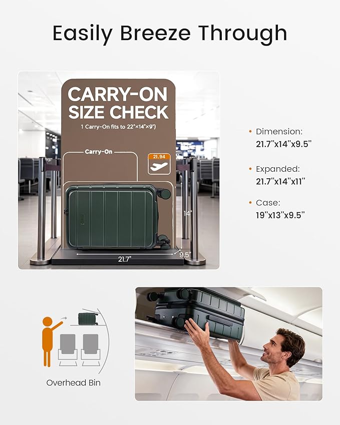LOVEVOOK Carry On Luggage 22x14x9 Airline Approved with Spinner Wheels, 20 Inch Small Carry On Suitcase with TSA Lock, Expandable Hard Shell Suitcases for Men Women