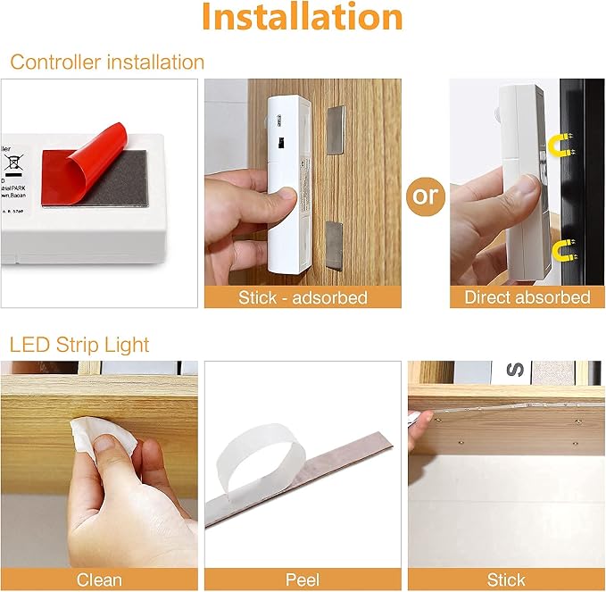 WOBANE LED Closet Light Motion Activated, White Battery Powered LED Strip | Stick-on Anywhere Homelife Motion Sensor LED Light, Rechargeable Night Light for Closet Hallway Stairway 6.56ft, 6000K White