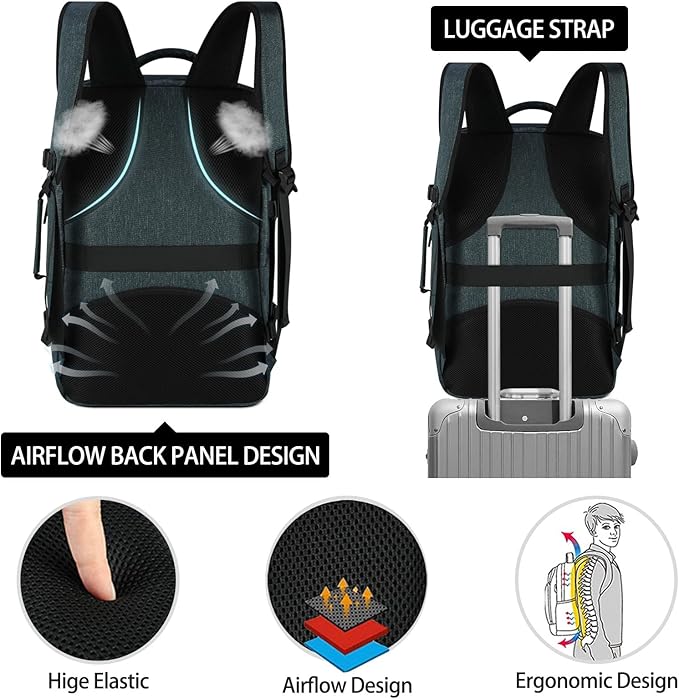 Lubardy Travel Backpack for Men Women 17 Inch Flight Approved Carry on Backpack Waterproof Large 40L Luggage Daypack Business College Weekender Overnight Laptop Backpack with 3 Packing Cubes, Blue