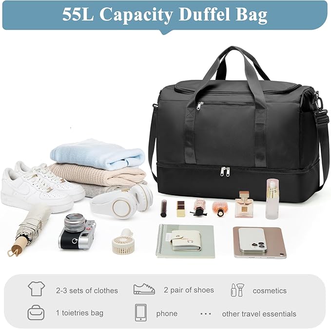 Travel Duffle Bag with Shoe Compartment, XL Weekender Bags for Women, Carry On Overnight Bags for Gym Sports & Business Trips, Water-Resistant Hospital Bag for Labor and Delivery