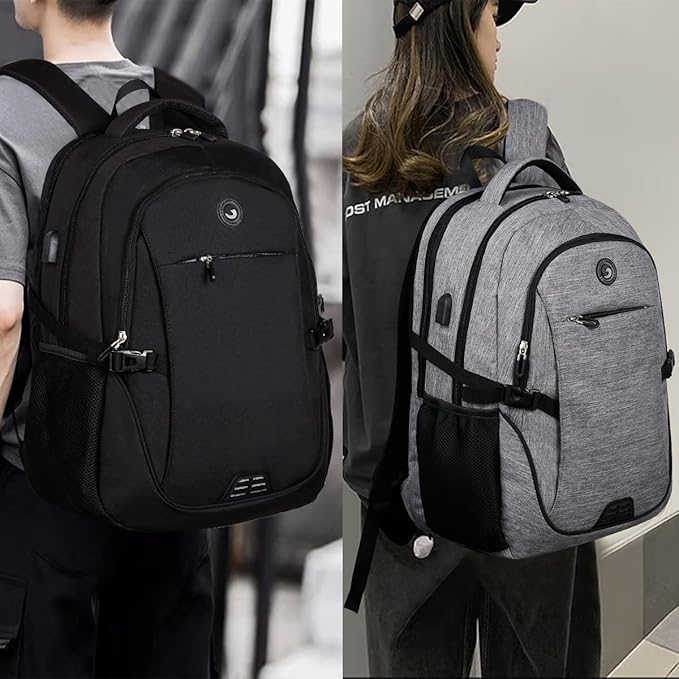 SHRRADOO Anti Theft Laptop Backpack Travel Backpacks with Combination Lock for Women Men High School College Backpack Computer Bag Fits 17 Inch Laptop,Grey