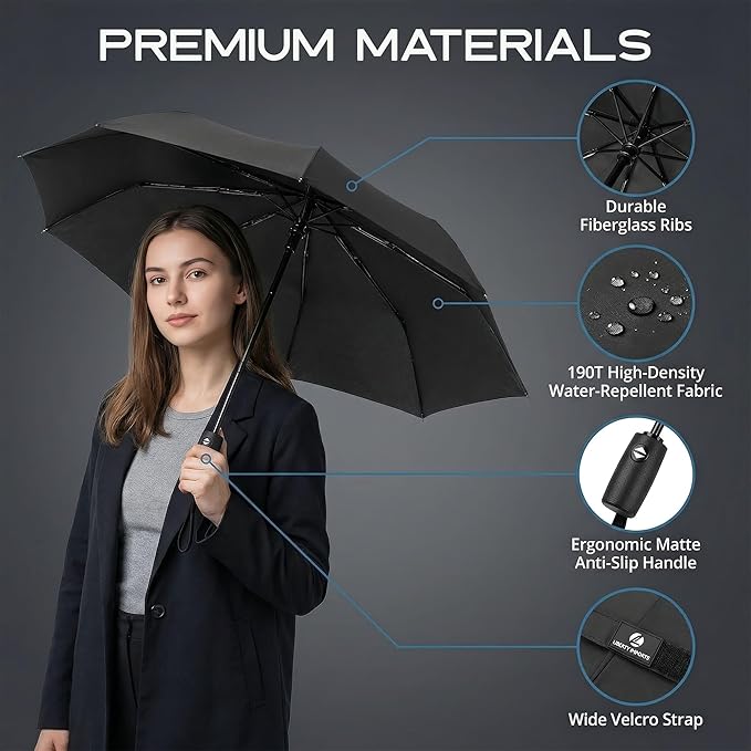Liberty Imports 3 Pack Windproof Travel Rain Umbrellas - Compact, Light, Automatic, Strong and Portable - for Men and Women