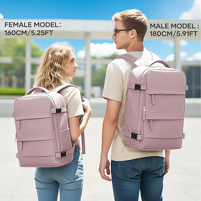 coowoz Large Travel Backpack For Women Men,Carry On Backpack Flight Approved,Hiking Backpack Waterproof Outdoor Rucksack Casual Daypack Fit 15.6 Inch Laptop Shoes Compartment (Pink Purple-L)