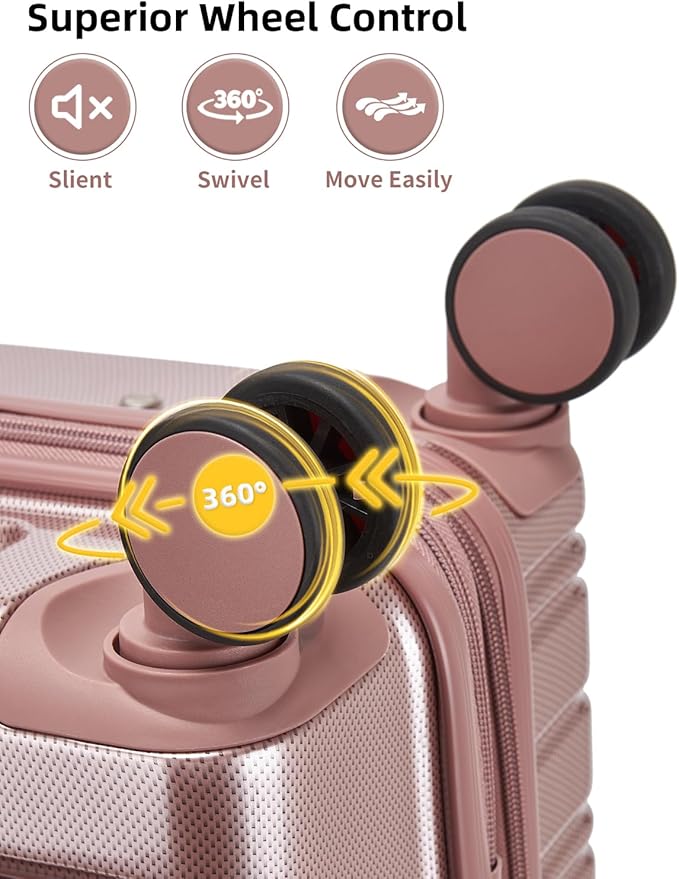 LARVENDER Carry On Luggage 22x14x9 Airline Approved, 20 Inch Expandable PC+ABS Hardside Carry On Luggage with Front Pocket Spinner Wheels TSA Lock for Women Men (Rose Gold)