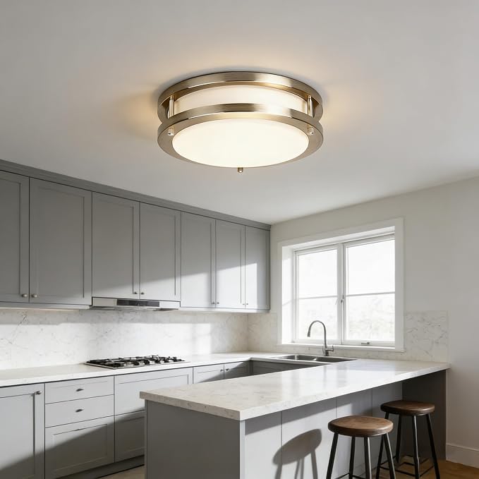 Drosbey 32W Dimmable LED Ceiling Light Fixture, Flush Mount Ceiling Lights for Kitchen, Bathroom, Bedroom, Hallway, 2700K/3000K/3500K/4000K/5000K Adjustable, 300W Equivalent, UL Listed