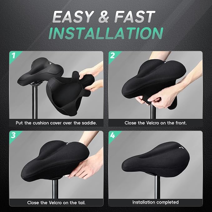 MEENCOOL Bike Seat Cushion - Gel Padded Bike Seat Cover for Men Women Comfort, Adjustable Velcro Secure Bicycle Seat Cushion Compatible with Peloton, Indoor & Outdoor Bicycle Seat(11"x7")