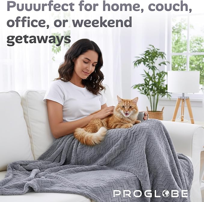 Proglobe Travel Blanket and Pillow - Ultra Soft Lightweight Fleece Blanket for Airplane, Car, Camping, Bus, Travel - Portable Cozy Blanket for Men, Women, Kids - Grey 42" x 68"