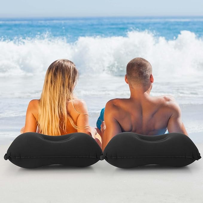 Geelin 20 Pack Inflatable Pillows for Camping Travel Beach Vacation Sand Squared Flocked Soft Fabric Backpacking Ultralight Pillows for Office Sleeping Neck Head Lumbar Support (Black)