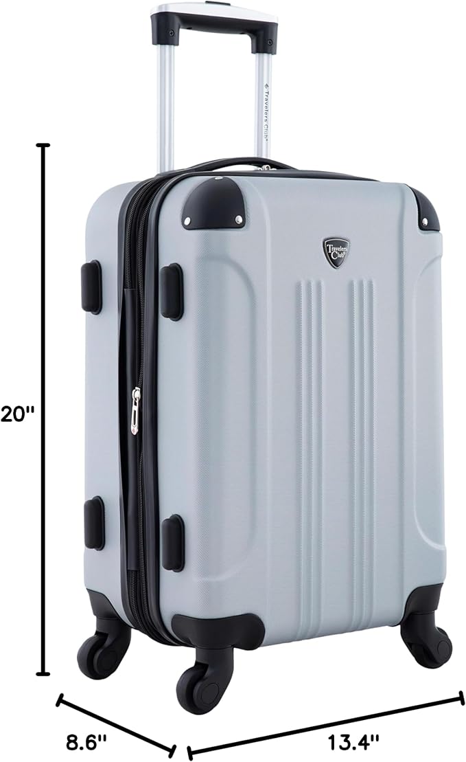 Travelers Club Chicago Hardside Expandable Spinner Luggage, Silver, 22" Carry-On