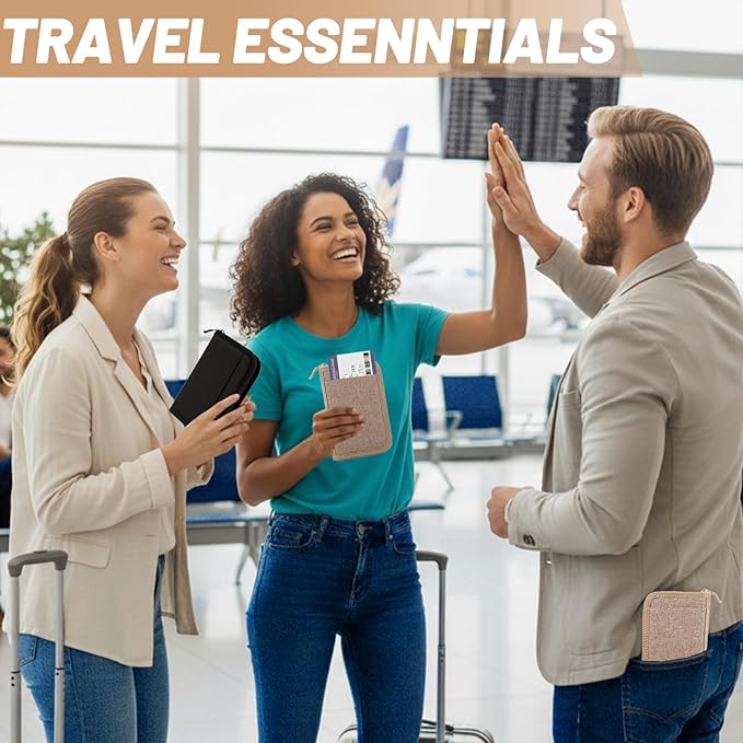 Passport Holder for Travel Essentials, RFID Blocking Protector Passport Wallets, Passport Document Organizer Case for Travel Must Have, Passport Book for Women, Couple, Family Cards, Tickets, ID, Cash