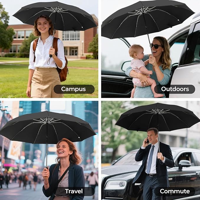 ZDSSM Compact Inverted Travel Umbrella, Automatic Open Close, 9-Rib 46 Inch Windproof Umbrella, Waterproof UPF 50+, Portable Umbrellas for Men, Women, Travel, and Daily Use