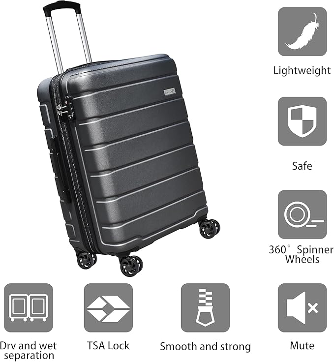 Explorer Lightweight Hardshell 20% Expandable 3-Piece Luggage Set with TSA Lock, Double Spinner Wheels, and Carry-On Suitcase, Grey