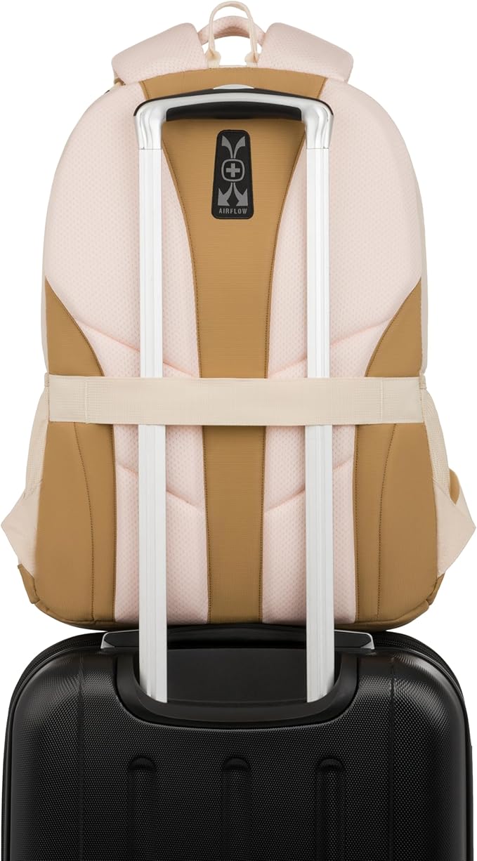 SWISSGEAR Cecil 18-Inch Laptop Backpack Fits 16-Inch Laptop, Travel Daypack with Organizer Pockets, Water Bottle Holders & Padded Straps – Cream/Warm Sand