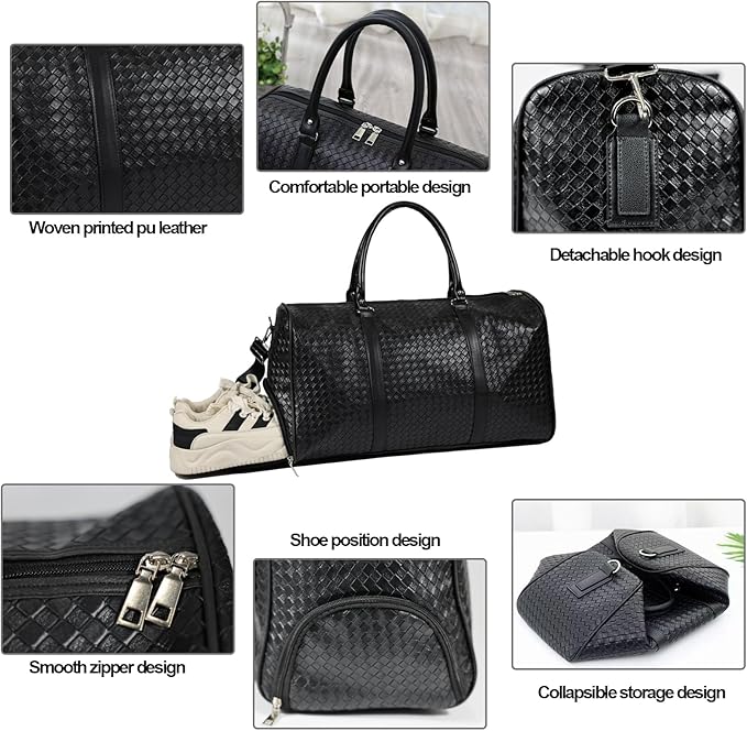 27L Small Travel Duffle Bag Weekender Bags for Women and Men with Shoe Compartment Foldable Waterproof Toiletry Bag Hospital Bags for Labor and Delivery Gym Bag (Black with shoes)
