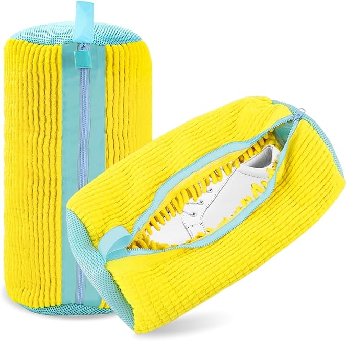 Shoe Washing Machine Bags, XXL Shoe Laundry Bags for Washer Dryer, Sturdy Zipper with Hook Design, Sneaker Dry Bags Included, Reusable Washing Bag for Sneaker, Tennis, Yellow 1pc