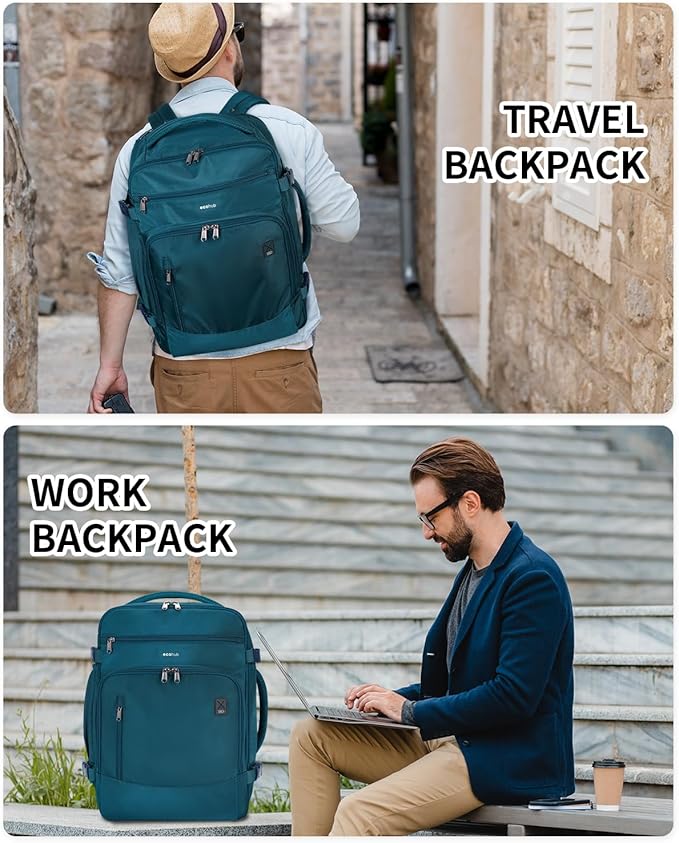 ECOHUB Travel Backpack for Women, 18x14x8 Spirit Airlines Personal Item Bag with Clear Toiletry Bag, Laptop Carry on Backpack with USB Port, Airline Approved Under Seat 14 Pockets, Blue Green