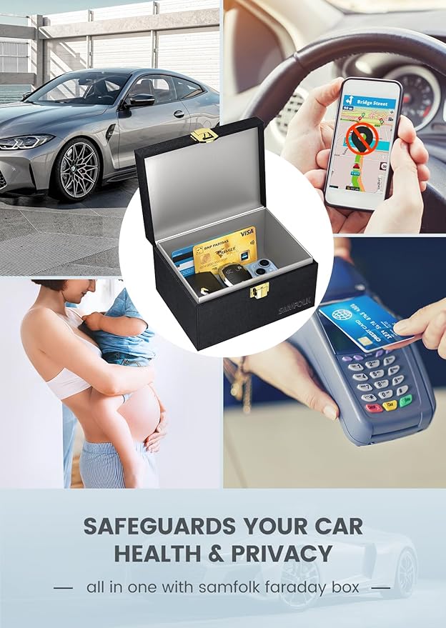 Samfolk Faraday Box with Faraday Bags for Car Keys, Car Key Signal Blocking Box, Keyless Entry Car Key Safe Protector Car Alarm Anti-Theft Shielding Cage
