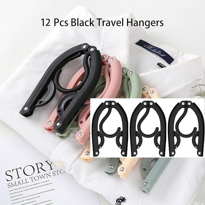 12PCS Travel Folding Hangers Portable Clothes Hangers Multifunctional Foldable Hanger(Black)