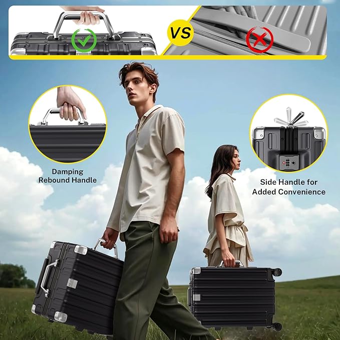 Krute No Zipper Luggage Set 2 Pieces Aluminum Frame Suitcase Sets Polycarbonate Hard Shell Luggage TSA Lock Checked Suitcase with Spinner Wheels