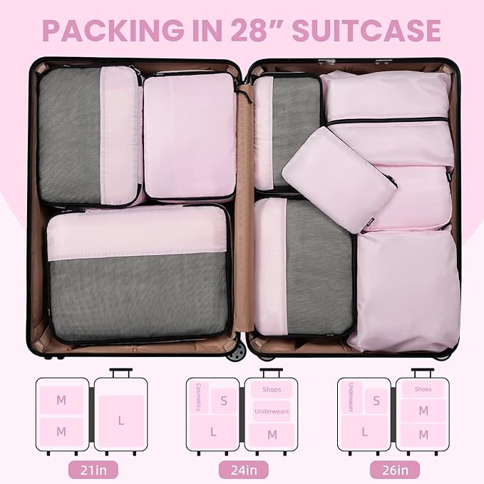 BAGAIL 8 Set/9 Set Packing Cubes Luggage Packing Organizer for Travel, Suitcase Packing Bags for Travel Accessories