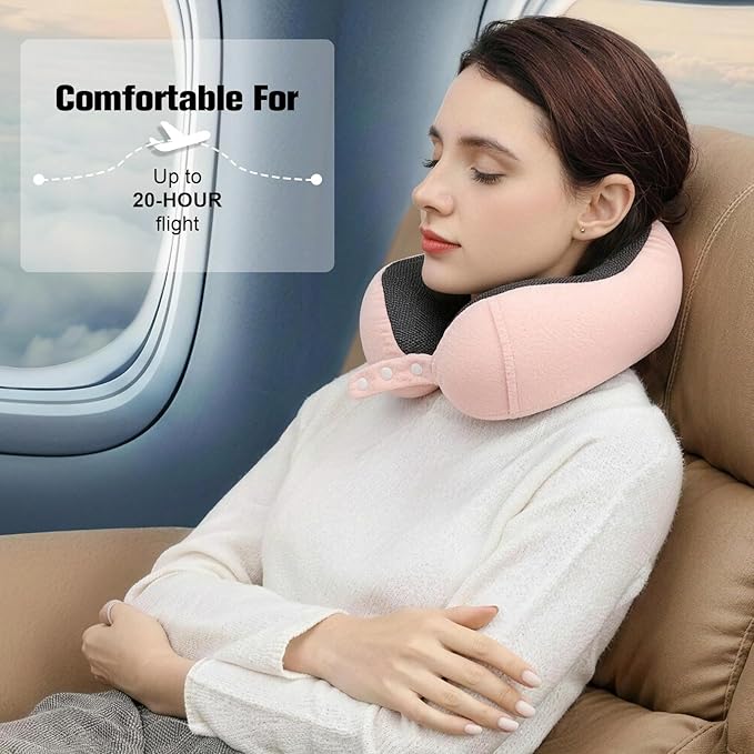 Neck Pillow for Traveling, Travel Pillows for Airplanes,100% Pure Memory Foam Travel Neck Pillow, Adjustable Flight Pillow, Portable Plane Accessories with Eye Mask, Earplugs, Carry Bag