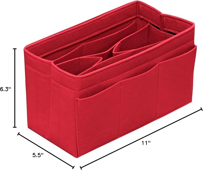 DailyPlus Purse Organizer Insert Felt Bag Organizer Handbag Organizer Insert Bag In Bag Organizer for Tote Purse Bag 14 Pockets Red Medium
