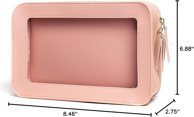 LETGO Clear Toiletry Bag, Portable Travel Makeup Pouch with Zipper, TSA Approved Organizer, PVC Cosmetic for Airport Airline Compliant Pink Car Accessories for Women (Pink)