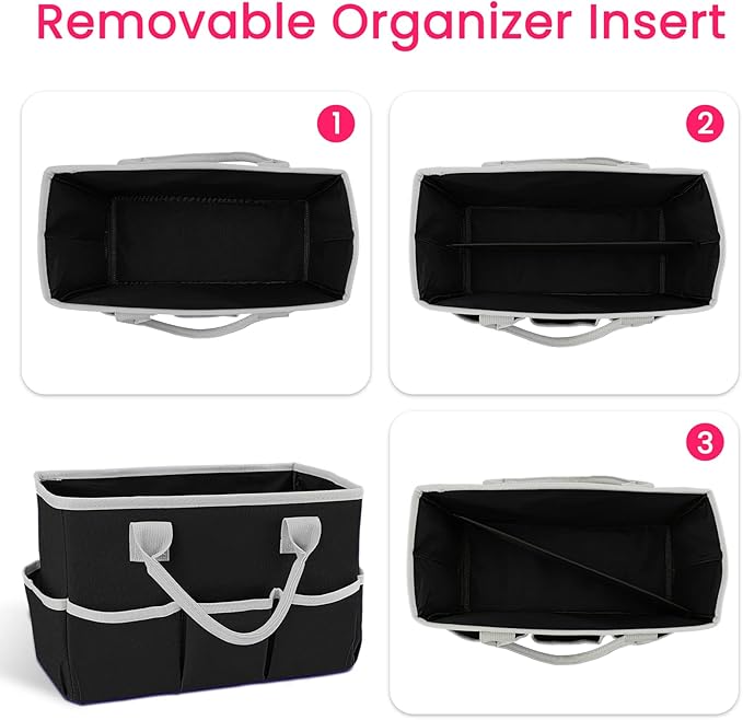 Godery Desktop Tote and Stock Organizer, Teacher Helper Tote Bag Organization for Arts, Books, Stationery, Office Desk Organizer, Make-up Storage Tote with Handles for Travel, Black