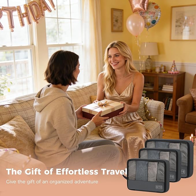 8-Piece Compression Packing Cubes for Travel, Ultralight Luggage Organizer Set with Double Zipper, Space Saving for Suitcase & Carry-On, Ideal for Business Trip Weekend Getaway - Gray